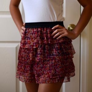 Purple and Red Patterned Layered Miniskirt